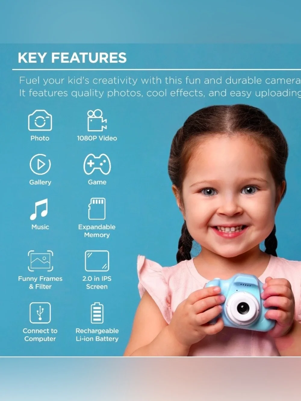 NIB Merkury KinderPhoto Digital Camera for Kids - Blue